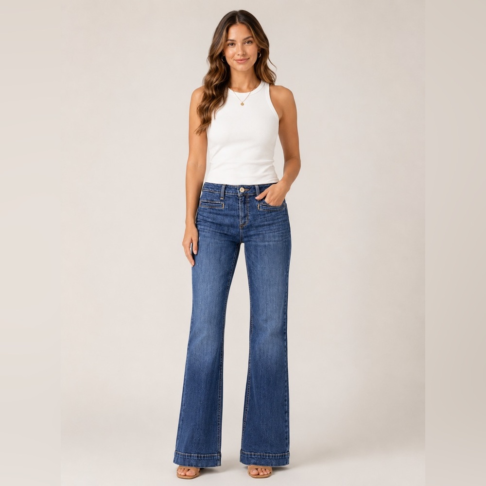 Ariat Trouser Jeans Womens 34R Medium Wash Wide Leg Denim
